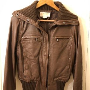 Michael Kors brown leather bomber